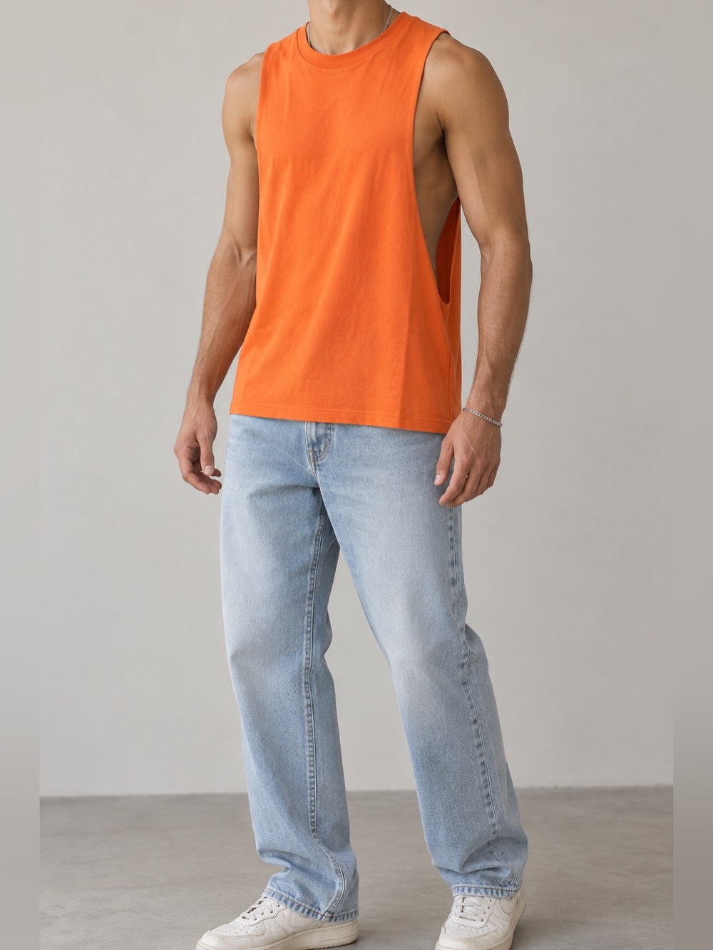 Urban Outfitters UO Solid Muscle Tank Top Orange Men’s Small Open Side